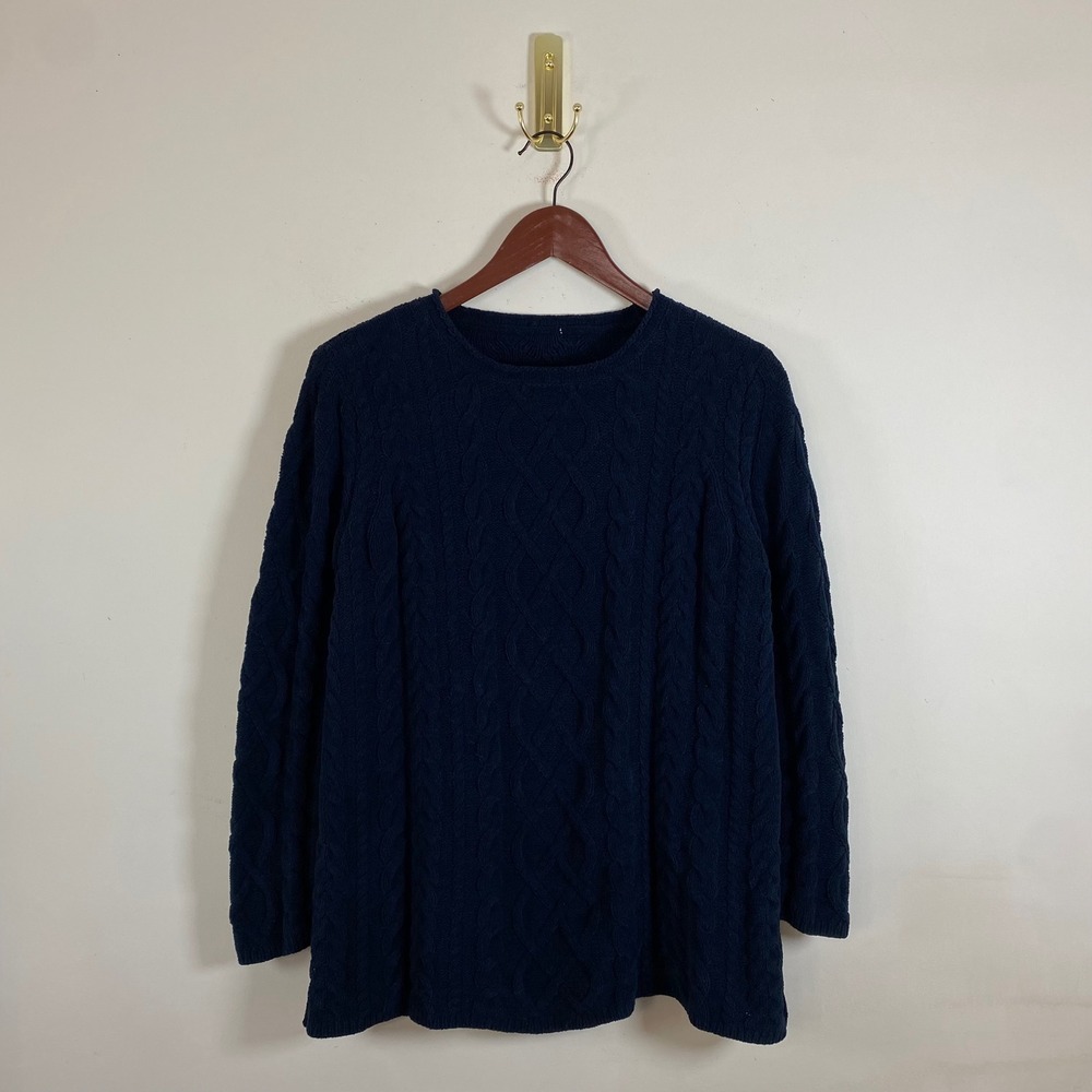 Indigo Blue Roll Neck Cable Knit Soft Sweater Womens Small Fisherman Winter Cozy